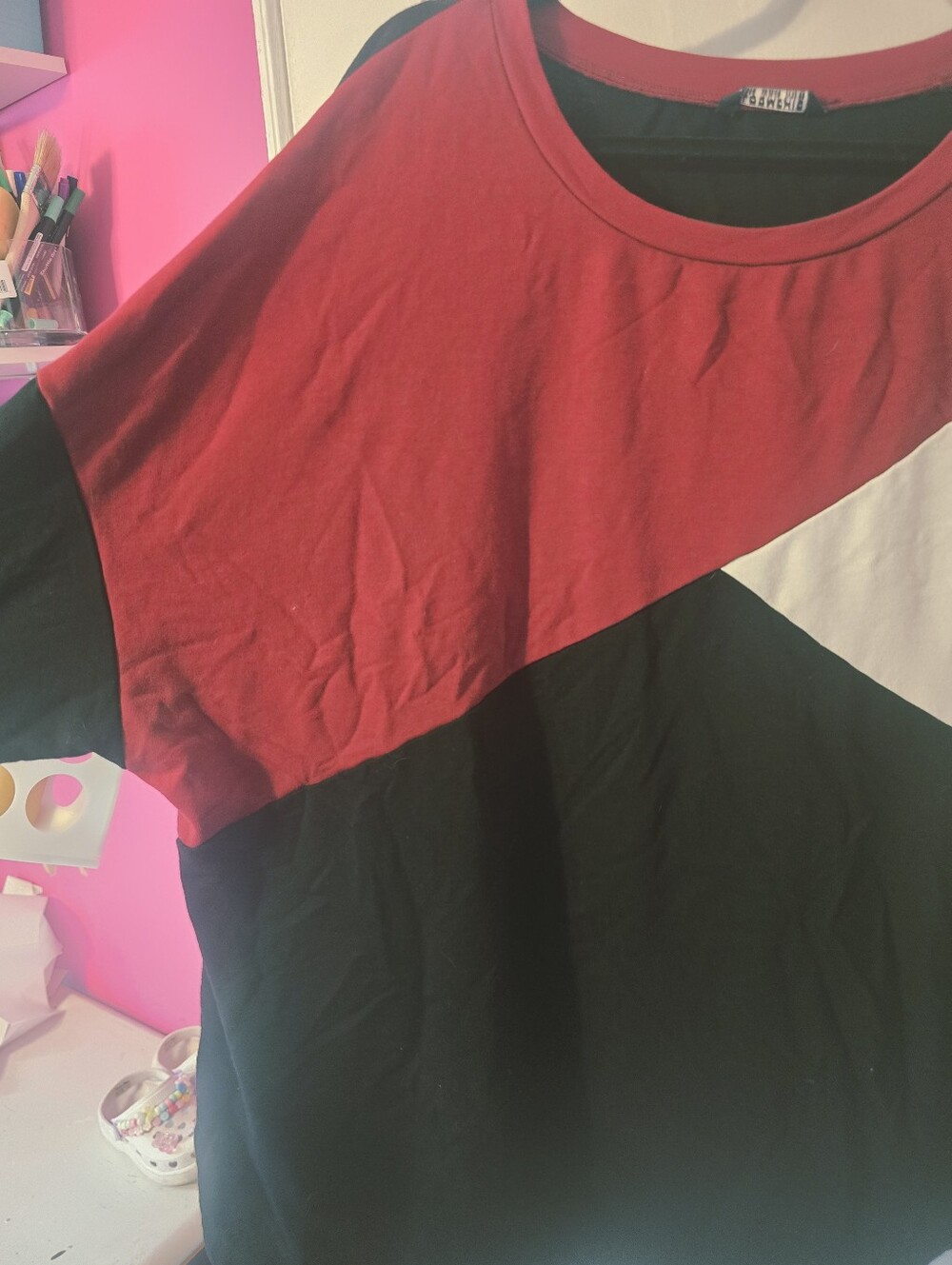 BloomChic Colorblock Crewneck Long Sleeve Tunic Top- Red, White & Black - Picture 6 of 9